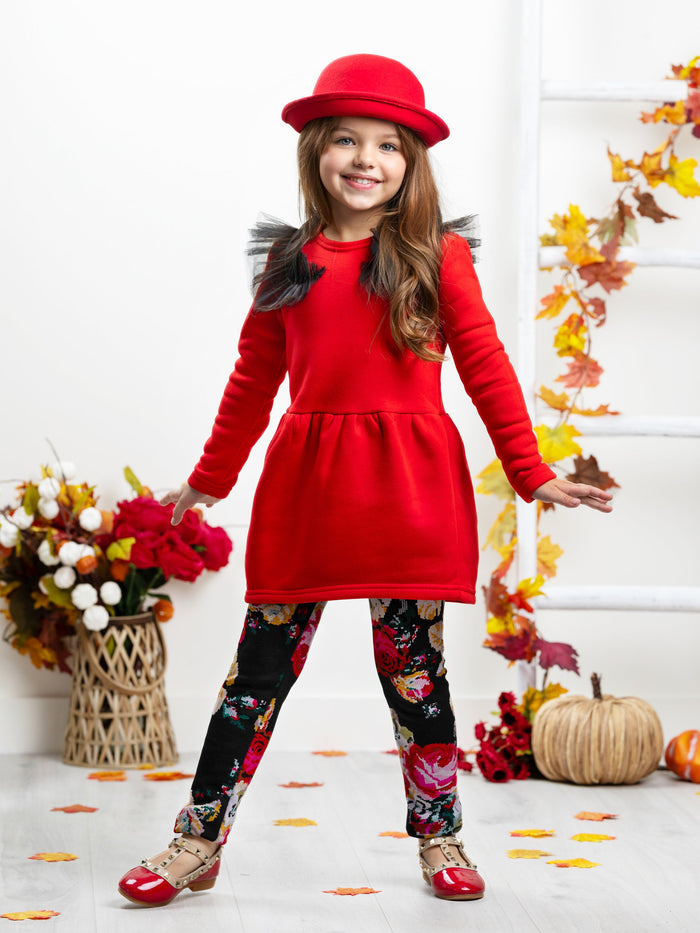 Burgundy Tulle Shoulder Long Sleeved Tunic by Kids Couture Mia Belle Girls