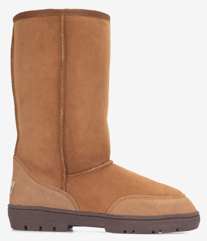Burleigh Tall Twinface Sheepskin Rugged Sole Boot - Chestnut