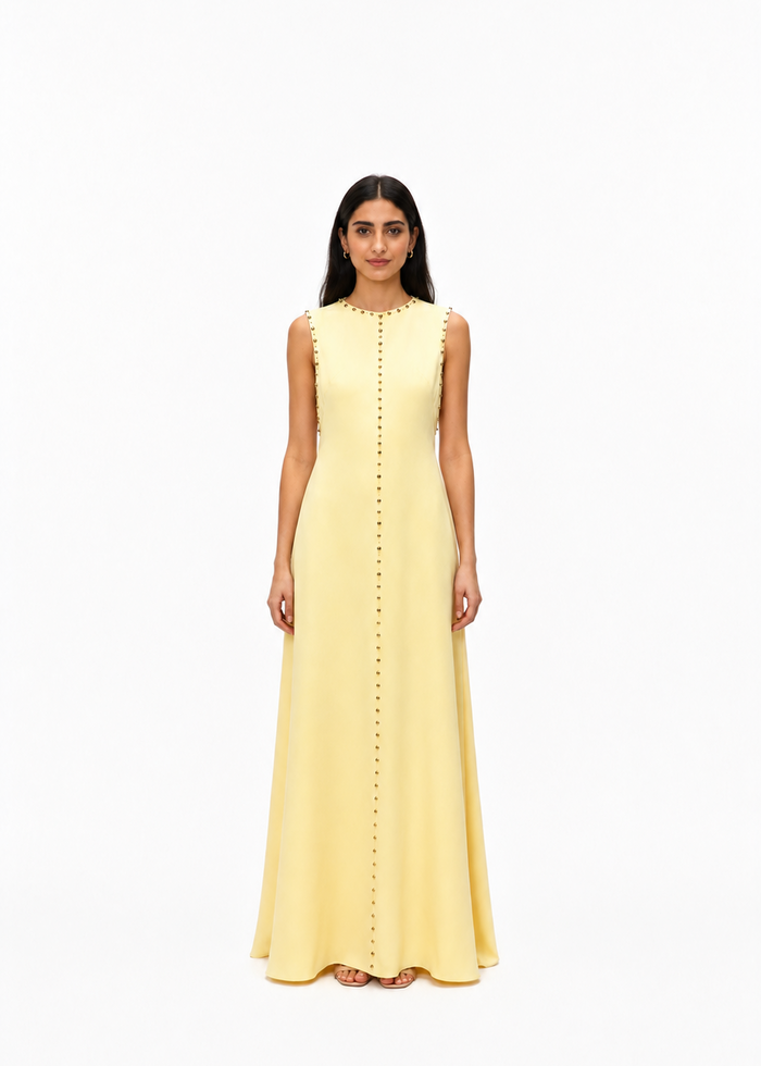 Butter Yellow Studded Maxi Dress – Celeste