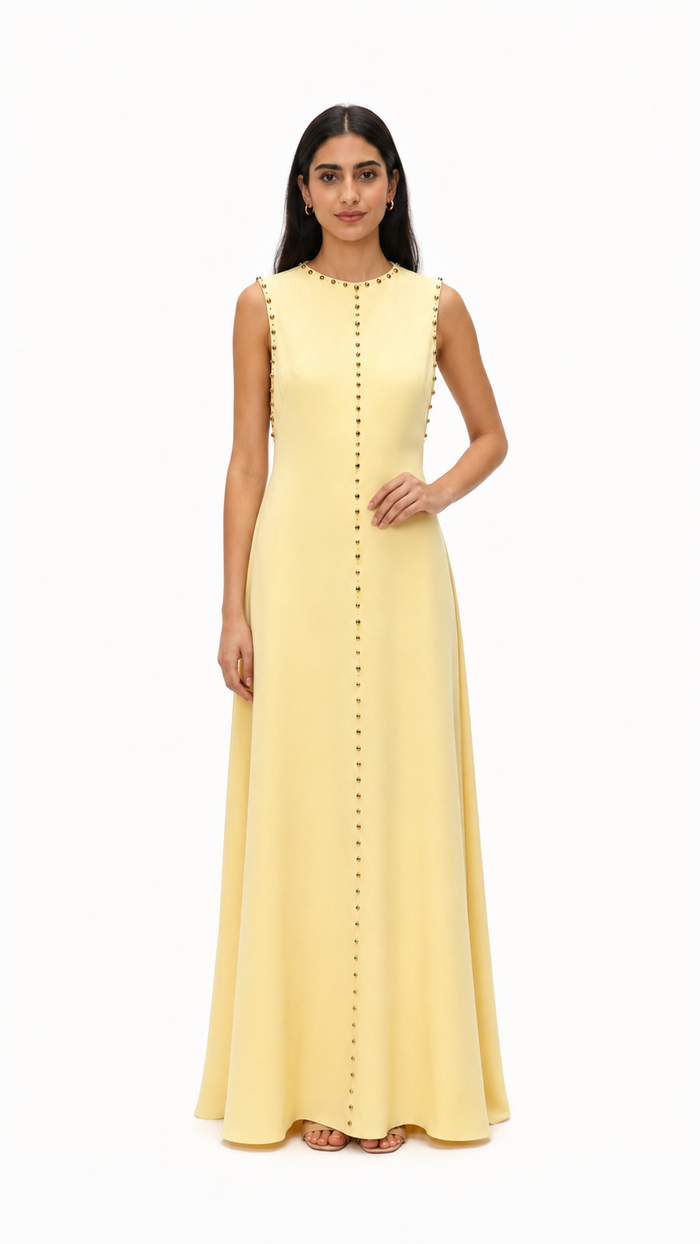 Butter Yellow Studded Maxi Dress – Celeste