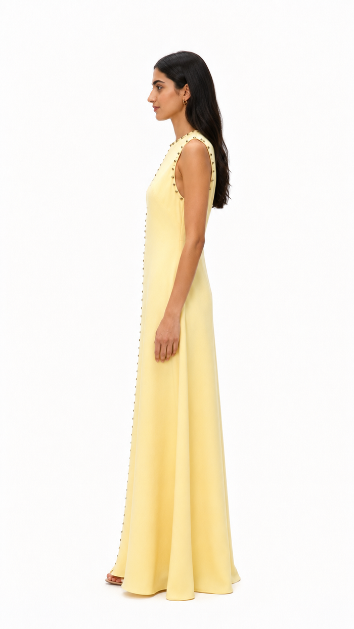 Butter Yellow Studded Maxi Dress – Celeste