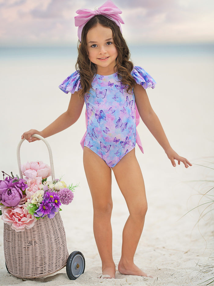 Butterfly Dreams Flutter Sleeve One Piece Swimsuit Mia Belle Girls