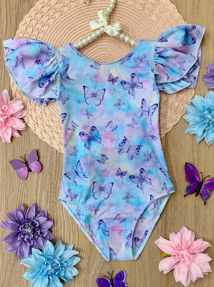 Mia Belle Girls Flutter Sleeve One Piece Swimsuit | Girls Swimwear