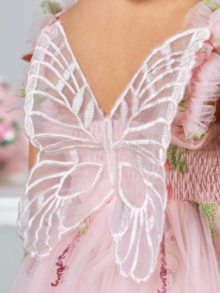 Pink butterfly wing back dress for girls birthday party