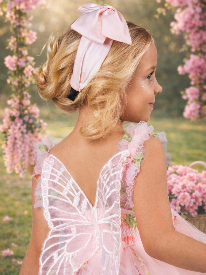 Girls floral embroidered tulle dress with butterfly back