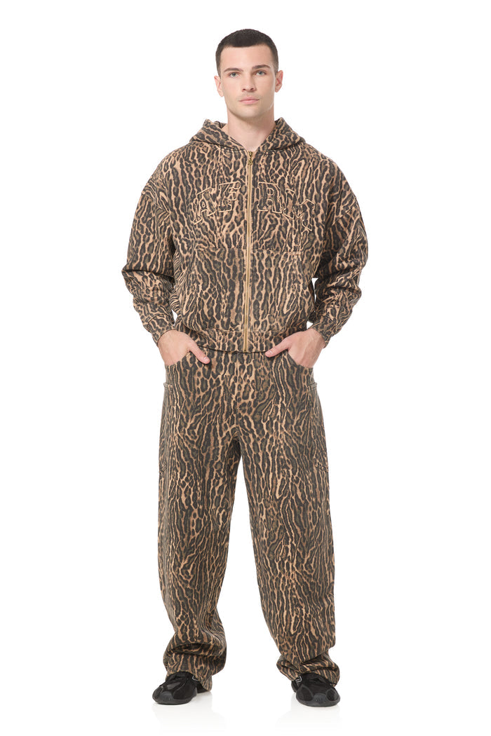 Cameron Zip Up Hoodie - Olive Leopard