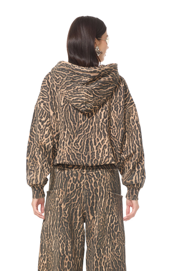 Cameron Zip Up Hoodie - Olive Leopard