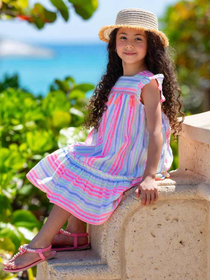 cute girls summer dress with tassel trim and ruffle bottom