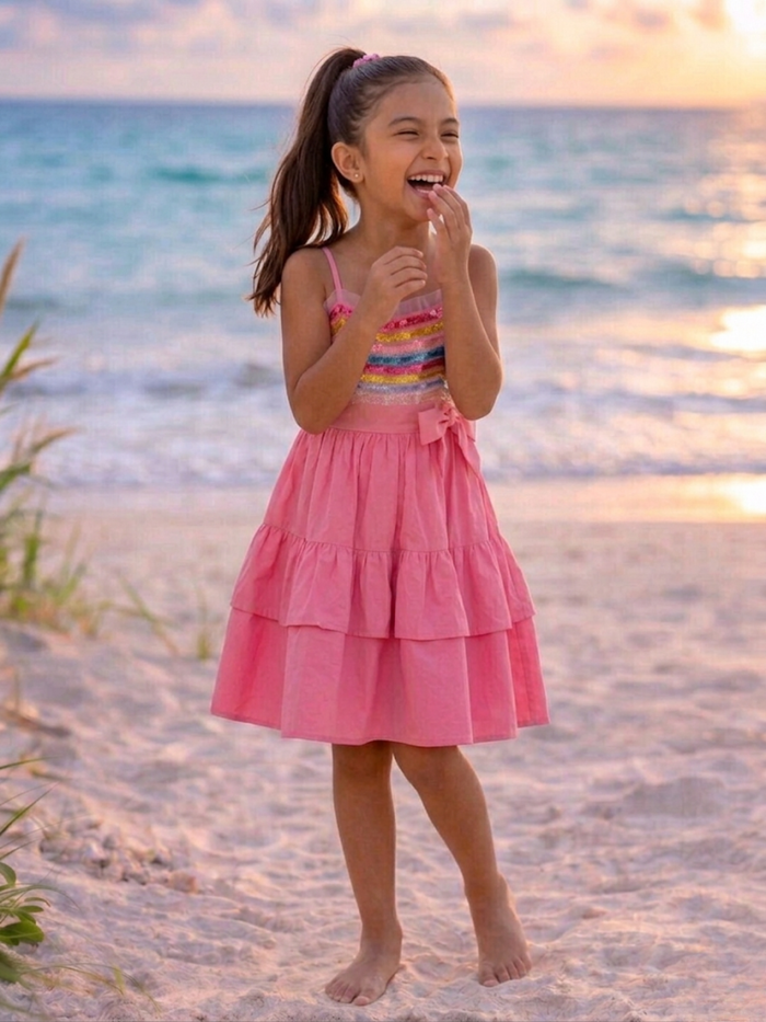 Candy Sparkle Rainbow Sequin Cotton Dress Mia Belle Girls