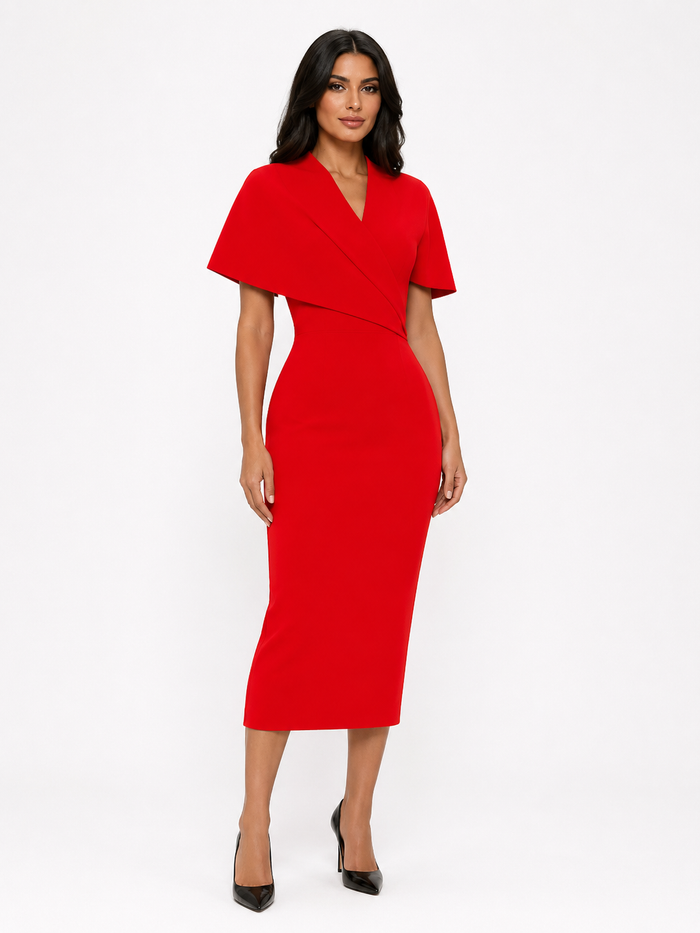 Cape-Overlay Midi Dress – Mint