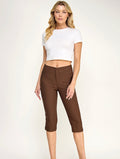 Capri Pants with Side Slit Hem:Brown
