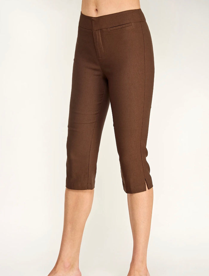 Capri Pants with Side Slit Hem:Brown