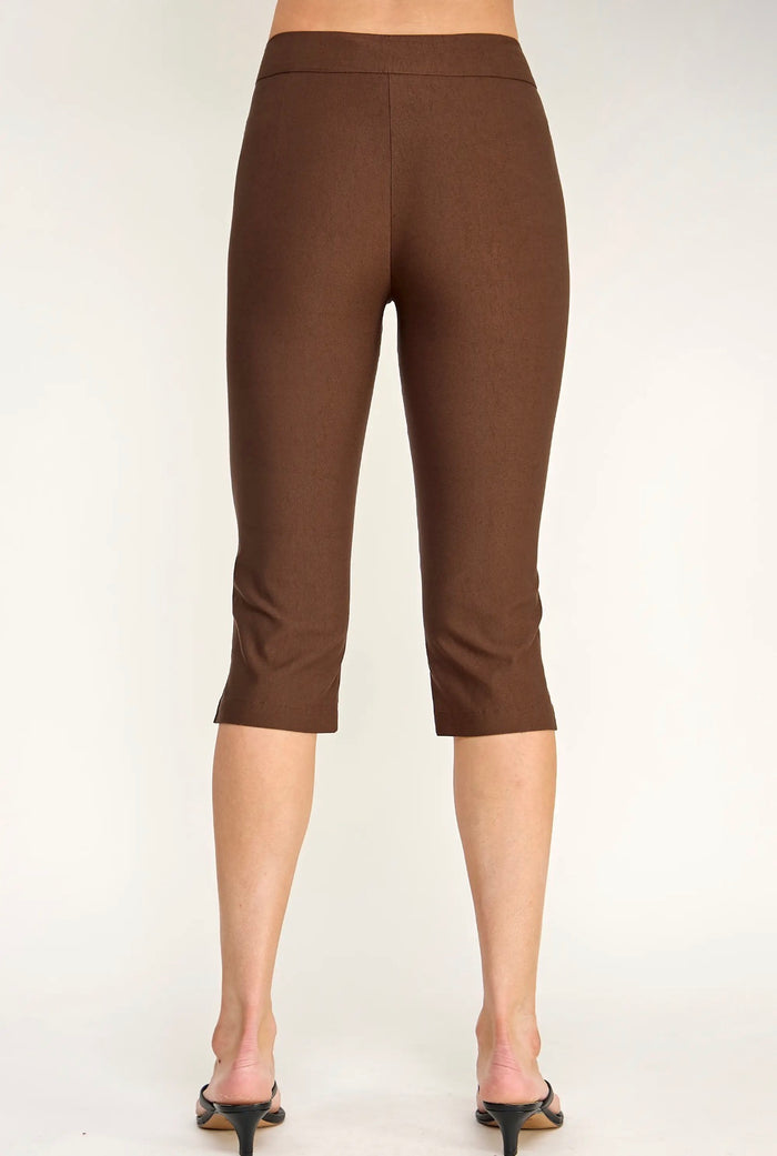 Capri Pants with Side Slit Hem:Brown