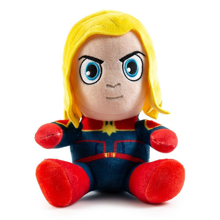 Captain Marvel Phunny Plush by Marvel, soft and cuddly toy featuring the superhero in a playful pose, made by Kidrobot.