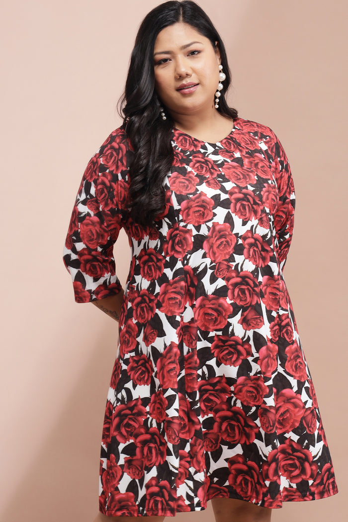 Cascading Roses Printed Dress