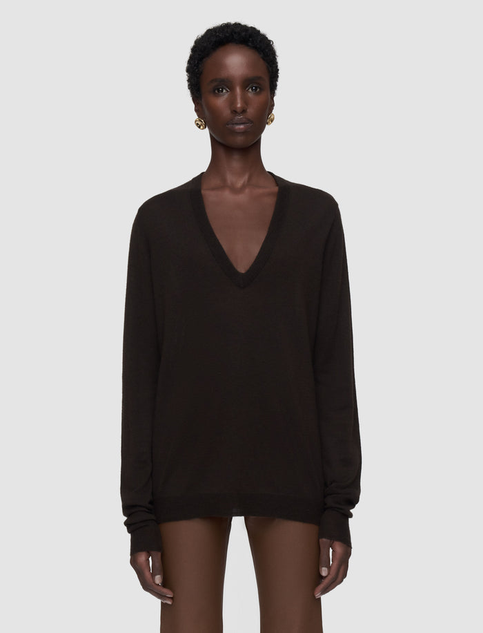 Brown Cashair V Neck Jumper - Joseph