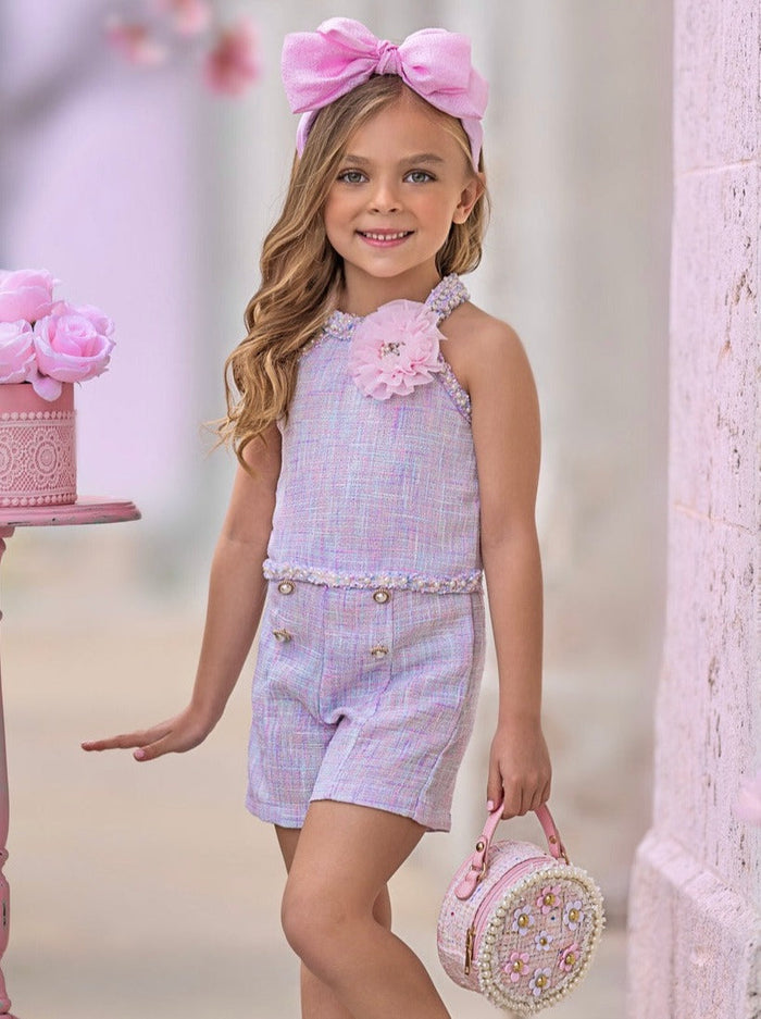 Celebrate With Flair Pastel Halter Tweed Top and Short Set Mia Belle Girls