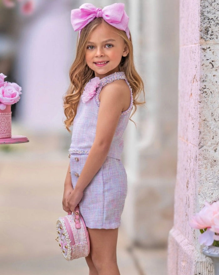 Celebrate With Flair Pastel Halter Tweed Top and Short Set Mia Belle Girls