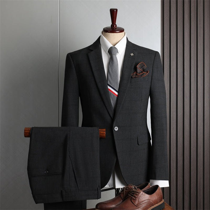 Checkered Men's 3 Piece Korean Slim Fit Professional Business Casual Suit Set - Rosymae