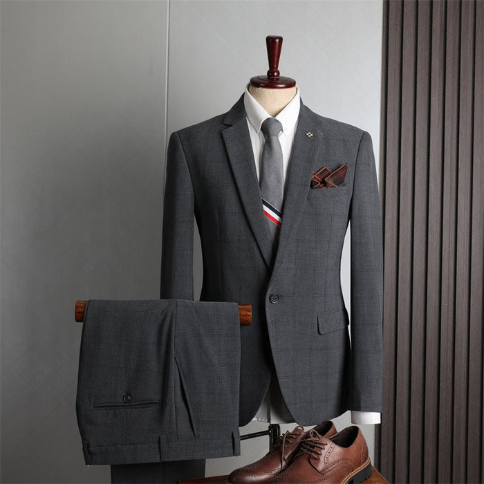 Checkered Men's 3 Piece Korean Slim Fit Professional Business Casual Suit Set - Rosymae