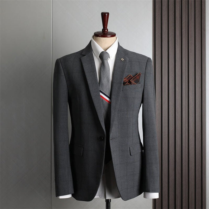 Checkered Men's 3 Piece Korean Slim Fit Professional Business Casual Suit Set - Rosymae
