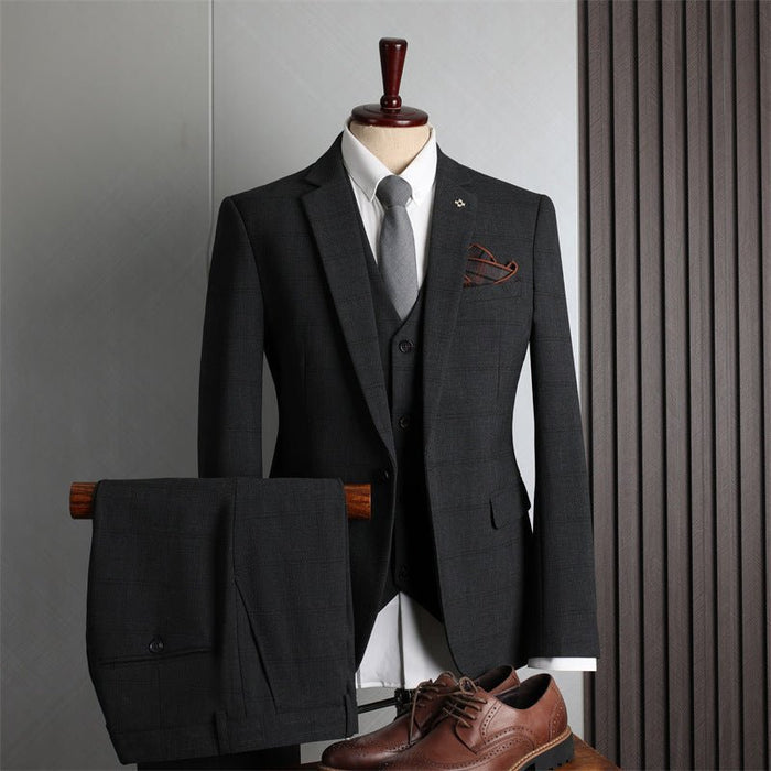 Checkered Men's 3 Piece Korean Slim Fit Professional Business Casual Suit Set - Rosymae