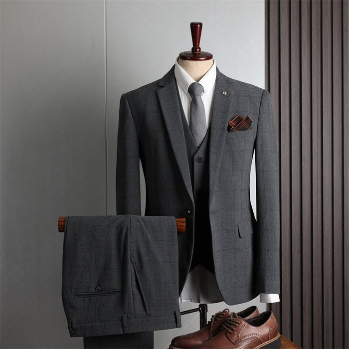 Checkered Men's 3 Piece Korean Slim Fit Professional Business Casual Suit Set - Rosymae