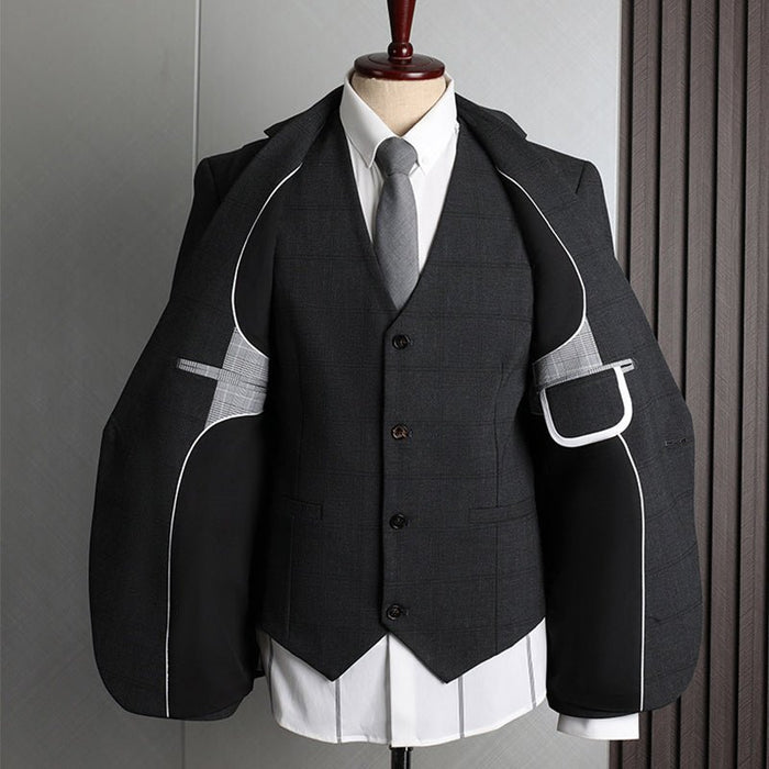 Checkered Men's 3 Piece Korean Slim Fit Professional Business Casual Suit Set - Rosymae