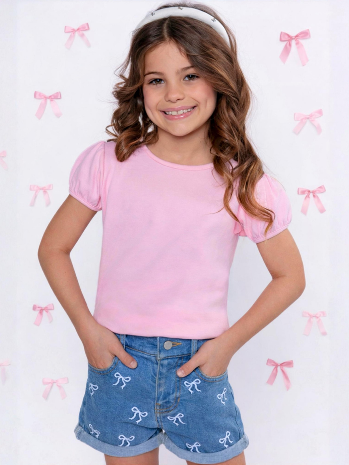 Chic Bow Embroidered Denim Shorts Mia Belle Girls
