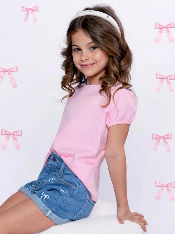 Chic Bow Embroidered Denim Shorts Mia Belle Girls