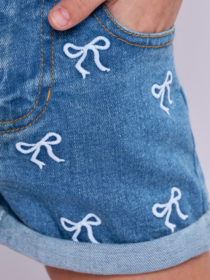 Chic Bow Embroidered Denim Shorts Mia Belle Girls
