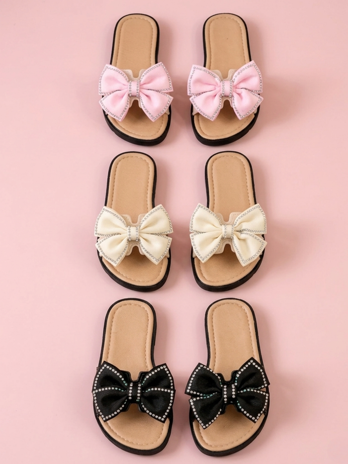 toddler girl slip on sandals oversized bow casual summer footwear