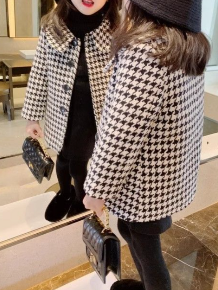 Chic Houndstooth Long Coat Mia Belle Girls