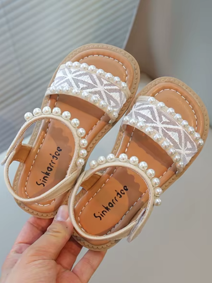 girls summer sandals lace strap pearl design open toe shoes