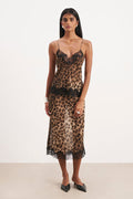 Chiffon Lace Detail Midi Skirt - Leopard Print