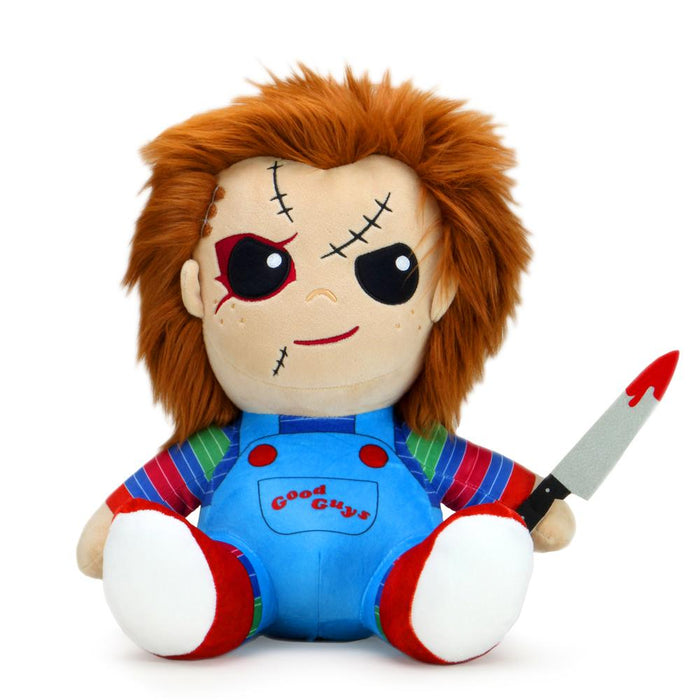 Chucky HugMe Vibrating 16-inch plush toy featuring the iconic horror character Chucky from Child's Play.