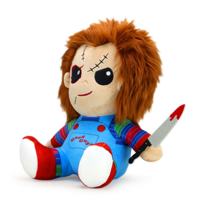 Soft 16-inch Chucky HugMe vibrating plush toy from Chucky, featuring detailed plush fabric and expressive character design.
