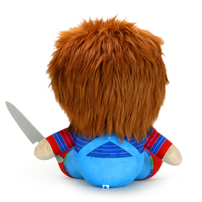 Chucky HugMe vibrating 16-inch plush toy featuring the iconic horror character with soft fabric and detailed costume.