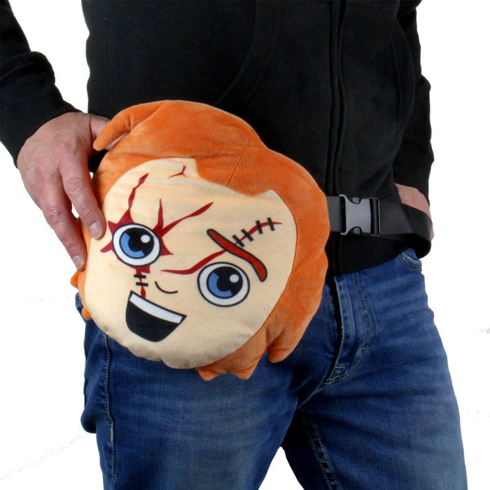 Chucky plush wearable Phunny pack with strap, featuring detailed plush design of the horror character, suitable for fans and collectors.