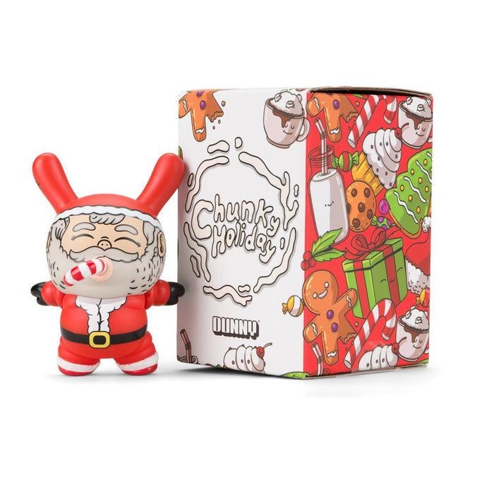 Chunky Santa-themed Dunny vinyl figure by Alex Solis, featuring holiday-inspired design and festive holiday decorations.