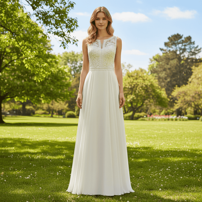 Classic A-line Sheath Wedding Dress With Scoop Neck - Rosymae