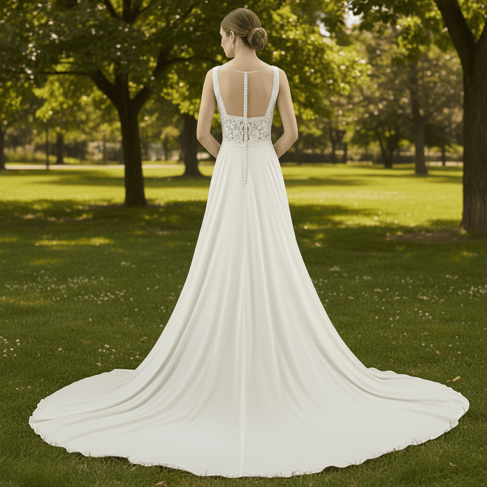 Classic A-line Sheath Wedding Dress With Scoop Neck - Rosymae