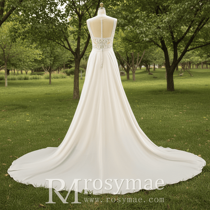 Classic A-line Sheath Wedding Dress With Scoop Neck - Rosymae