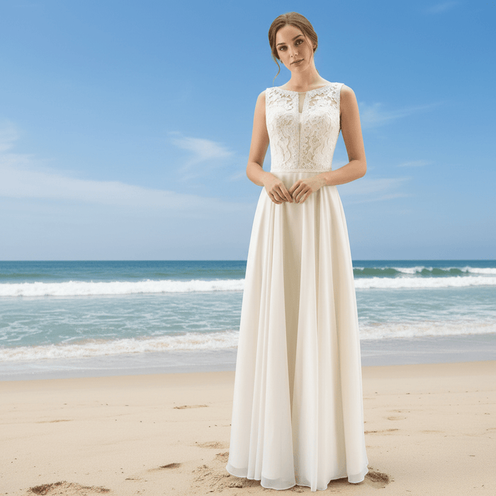 Classic A-line Sheath Wedding Dress With Scoop Neck - Rosymae