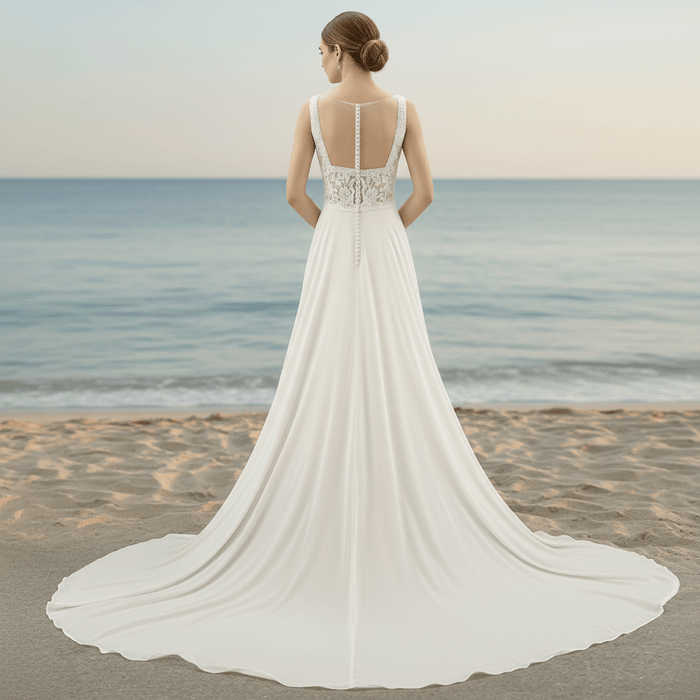 Classic A-line Sheath Wedding Dress With Scoop Neck - Rosymae