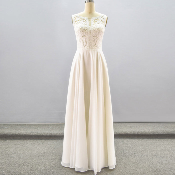 Classic A-line Sheath Wedding Dress With Scoop Neck - Rosymae