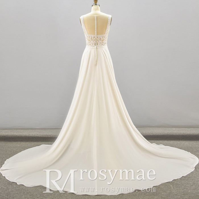 Classic A-line Sheath Wedding Dress With Scoop Neck - Rosymae