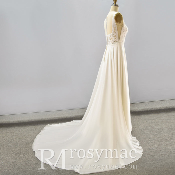Classic A-line Sheath Wedding Dress With Scoop Neck - Rosymae