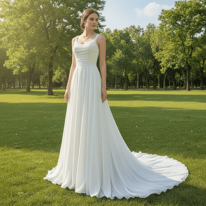 Classic A-line Vneck Chiffon Wedding Dress with Wide Strap - Rosymae