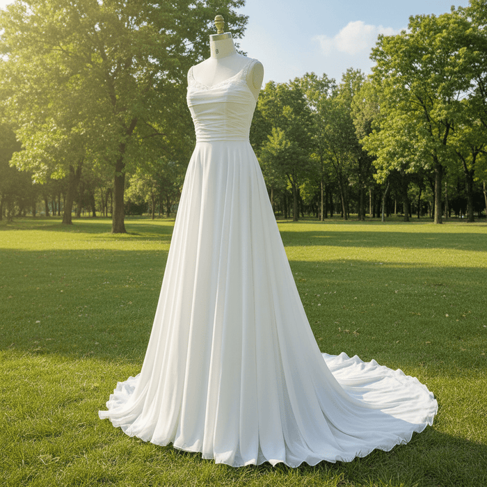 Classic A-line Vneck Chiffon Wedding Dress with Wide Strap - Rosymae